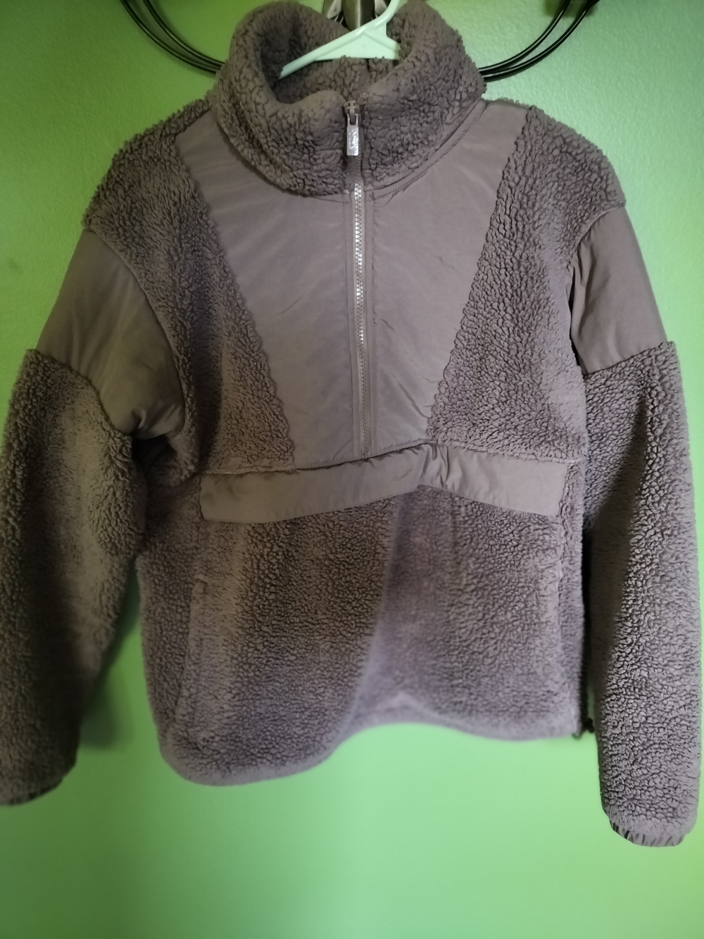 PINK Victoria's Secret Plush Taupe Sherpa Half-Zip Jacket